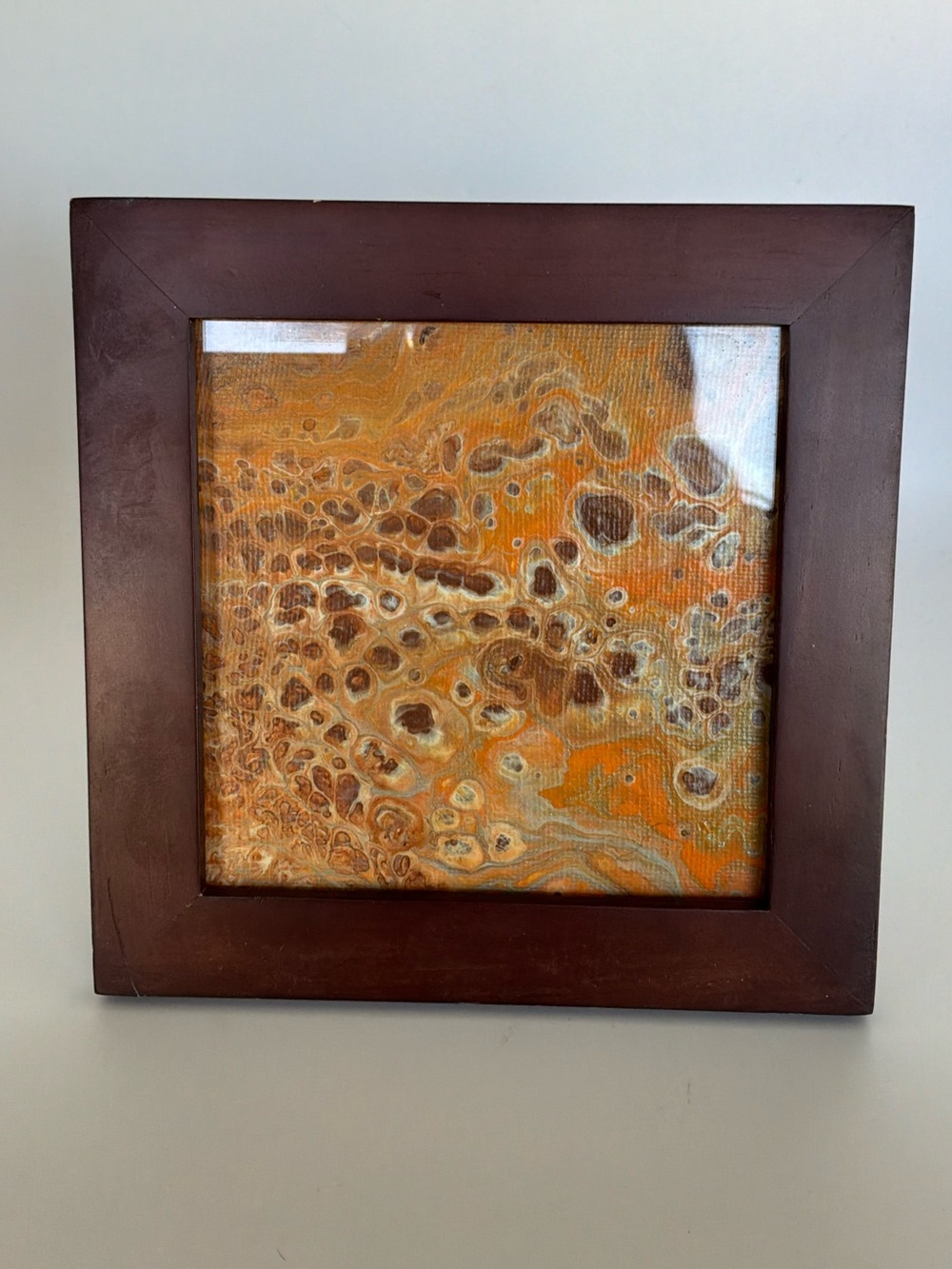 Original Elizabeth Harris Abstract Acrylic Art Orange Brown Framed Signed